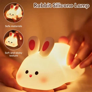 Cute LED Night Light Touch Sensor Cartoon Kid's Nightlights Big Face Rabbit Sili - Picture 1 of 12