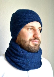 Hand made cashmere - mohair fluffy men's hat & snood scarf - Picture 1 of 4