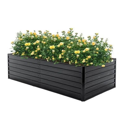 8x4x2ft Heavy Duty Raised Garden Bed Outdoor Galvanized Steel Planter Box Black - Image 1 of 4