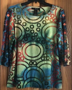 Ali Miles PM Damen 3/4 Slv Stretch Tunika Top Viskose Mischung Kreis Muster - Bild 1 von 7