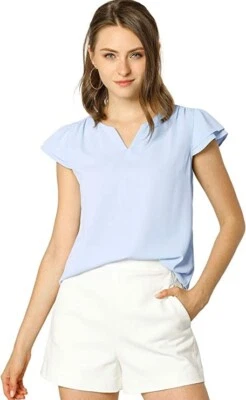 Camisa, blusa para mujer Allegra K azul claro con manga gorra, talla M/12 Foto 1 de 4