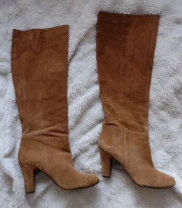 Genuine Suede Boots Nutmeg Brown Knee High Slip On Sz 9 - Picture 1 of 23