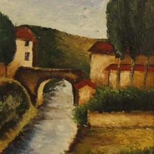 Quadro dipinto paesaggio firmato stile antico impressionista olio tela cornice - Foto 1 di 12