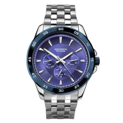 Sekonda Watch 1391 Mens Day Date Bracelet Blue Dial RRP £79.99 - Image 1 of 4