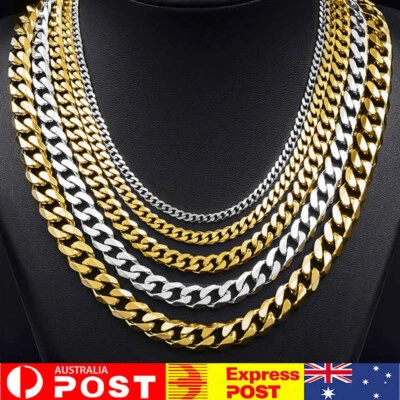 2-15mm Men's 316L Stainless Steel Silver Curb Link NK Necklace Chain Wholesale - image 1 of 4