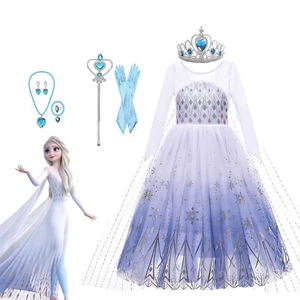 Disney Frozen Dress Princess Cosplay Elsa Anna Party Girls Snow Queen Pageant - Picture 1 of 12
