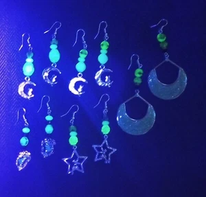 Uranglas Perlen Ohrringe Silber Charms Vintage Perlen Schwarzlicht Leuchten - Bild 1 von 12