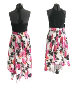 NWT CHETTA B Size 10 High Low Hem Floral Gown Dress Prom, NWT Black White Pink - Picture 1 of 15
