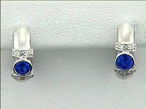 Diamond and Sapphire Huggie Style Earrings 14k WG w/0.08ct Diamonds+0.45ct Saph
