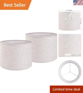 Cylindrical Beige Linen Drum Lampshades - 2 Pack for Table and Floor Lamps - Picture 1 of 11