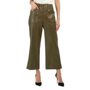 cinq a sept Benji Faux Leather Cropped Pant in Olive 2 - Picture 1 of 5