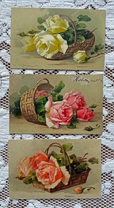 3er Set Katharina Klein Rosen in Körben antike Postkarten M&B - Bild 1 von 2