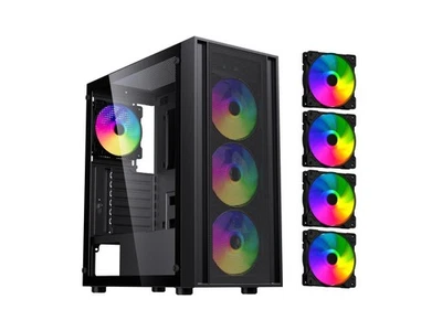 DIYPC DIY-S03-ARGB Black USB3.0 Steel/ Tempered Glass ATX Mid Tower Gaming - Image 1 of 4