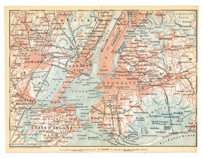 NEW  YORK  1893 MANHATTAN  BROOKLYN Vintage  Authentic Original plan map  USA - Image 1 of 4