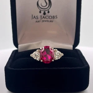 4.90 Ct Ct Oval Natural Ruby & DIamond Engagement Ring 14K White Gold Size 6 7 8 - Picture 1 of 11