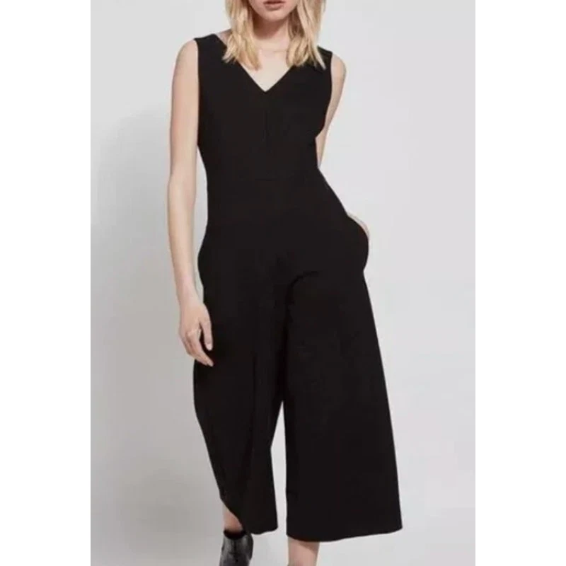 Lysse Women's Wide Leg Knit Dressy Jumpsuit Black Ponte Knit Size Large Foto 1 de 4
