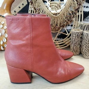 Vagabond Shoemakers Olivia Women 7/38 Leather Ankle Boot Red Chunky Heel Booties - Picture 1 of 14