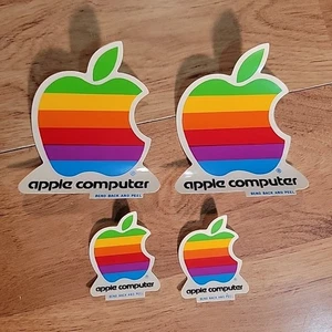 4 calcomanías adhesivas vintage de los años 80 Apple Macintosh logotipo de computadora arco iris originales - Imagen 1 de 5