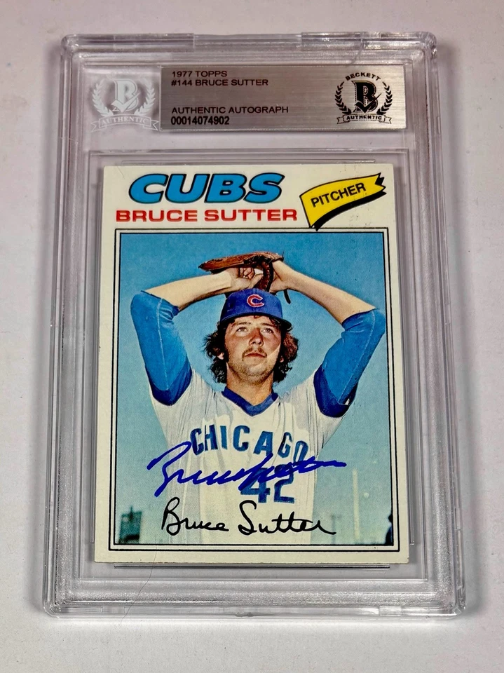 1977 Topps BRUCE SUTTER HOF BAS SIGNED AUTO RC ROOKIE Baseball Card #144 CUBS - Image 1 of 2
