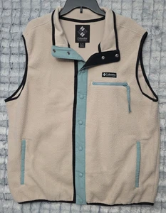 Columbia Ivory Beige Sherpa Vest Men's XL Black & Light Blue Contrast Trim - Picture 1 of 4