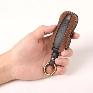 Dual Leather Key Cover for Porsche 911, Cayenne, Panamera, Taycan 3 Button Smart - Picture 1 of 17