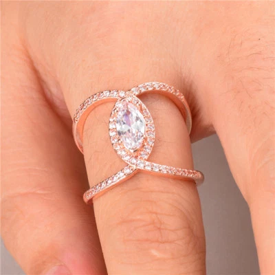 Обручальное кольцо из розового золота женское огранка маркиза кубический цирконий размер 6-10 - Изображение 1 из 3