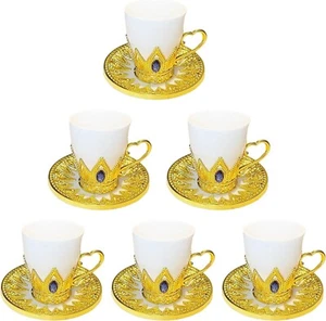 Chandler Porcelain Tea Cup Set 160ml Gold Round Plates Acrylic Handle - Picture 1 of 11