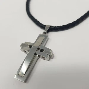 Mens Silver cross necklace,black or silver cross,leather,any length,hand made - Picture 1 of 9