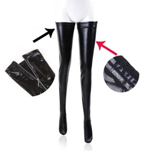 Sexy Zipper Stocking Lady's Black PVC Pole Dance Leather Clubwear Game Cosplay - Picture 1 of 9