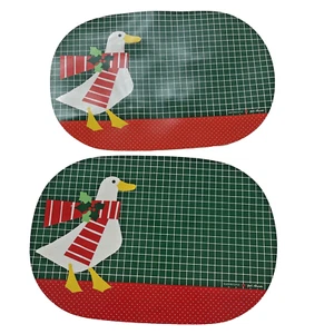 Vintage Sunware Vinyl Duck w/ Scarf Family Christmas Placemats Lot Of 2 Pat Aher - Picture 1 of 4