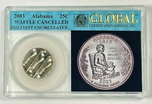 ALABAMA 25c STATE QUARTER WAFFLE CANCELLED ERROR COIN IN GLOBAL HOLDER - Picture 1 of 2