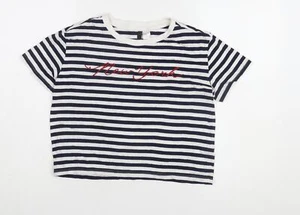 H&M Women's XS Blue Cropped T-Shirt New York Striped - Picture 1 of 12