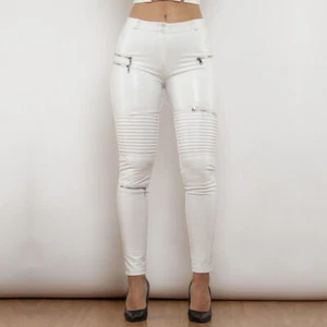 Damen Melody Weiß Pu Lederhose Reithose Slim Leggings - Bild 1 von 15