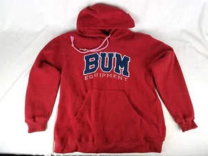 B.U.M. vintage anni 90 Felpa con cappuccio pullover rosso Equipment Spellout taglia S - Foto 1 di 4