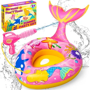 Mermaid Pool Floats with Water Gun for Kids Ages 3-8 - Inflatable Fun - Picture 1 of 4