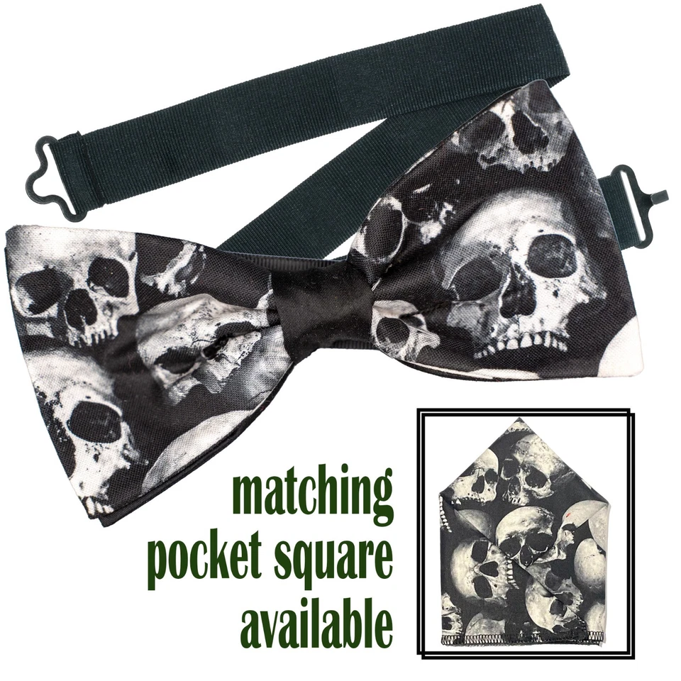 Gravata borboleta caveira e bolso quadrado algodão casamento formatura festa de Natal ano novo - Imagem 1 de 1