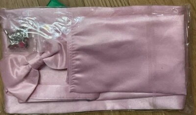 Hombre Cardi Rosa Cummerbund Satinado Ajuste Ajustable Todo + Gemelos Pre Atados Lazo Foto 1 de 4