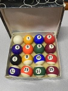 Vintage Small Pool Table Balls 2" Complete set w/ Box - Picture 1 of 1