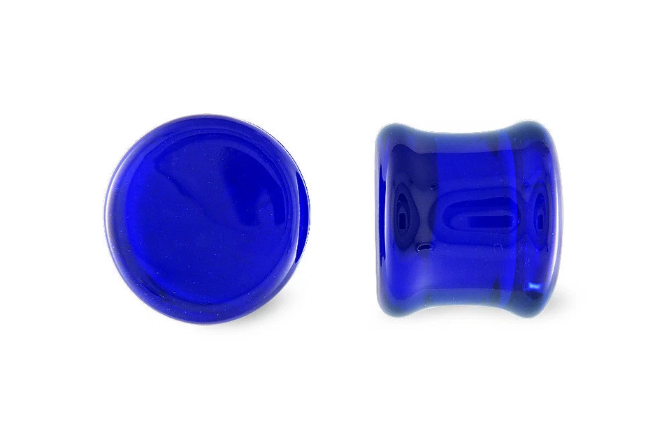 Par de medidores de tapones planos de vidrio de soda azul cobalto y cal Foto 1 de 1