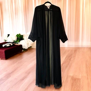 Natori Vintage Black Sheer Peignoir Long Maxi Robe Lace Accents New - Picture 1 of 13