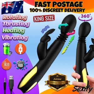 Thrusting Rabbit Clit Vibrator Rechargeable Rotating Warming Dildo Big Sex Toy - Picture 1 of 17