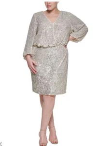 Eliza J Plus Size Sequin Sheath Dress Silver 16W MSRP: $ 188.00 - Picture 1 of 2