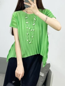 Nueva camiseta plisada informal de manga corta de verano 2024 para mujer calce ajustado - Imagen 1 de 17