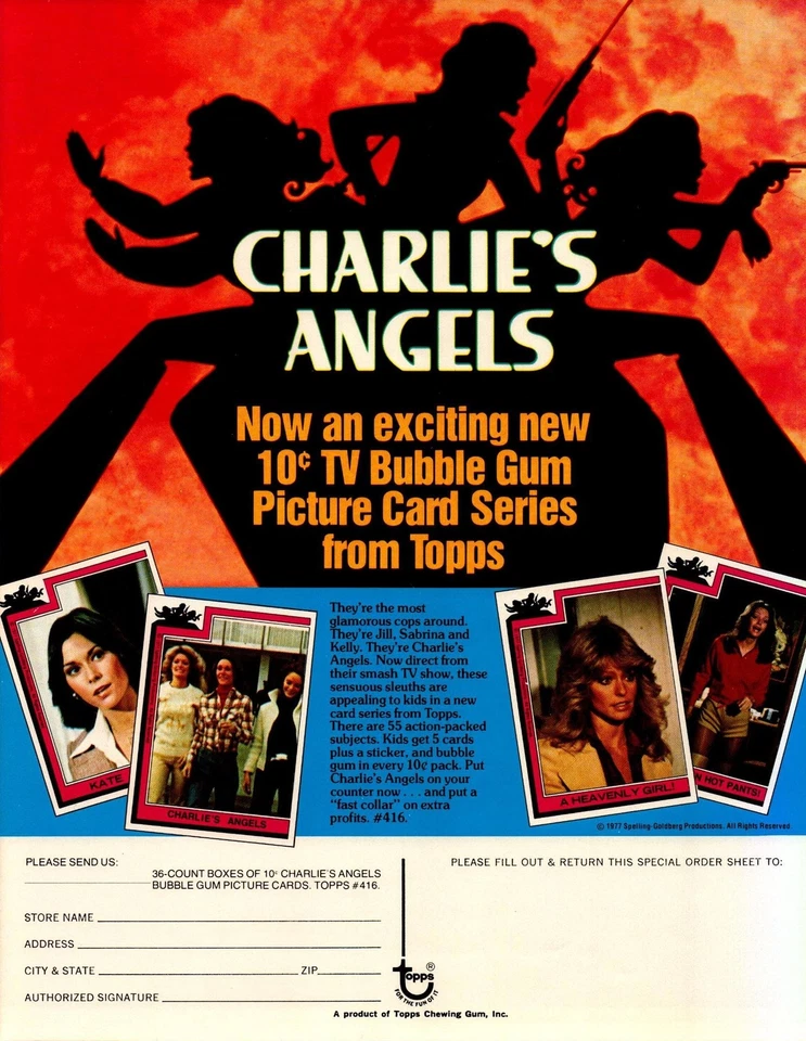 Charlie's Angels Series I Trading Card Dealer Sell Sheet Sale Ad Topps 1977 - Image 1 of 1