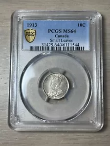 1913 Canadian 10 Cent Small Leaves - PCGS Graded MS-64 - PCGS Gold Shield - Picture 1 of 5