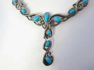 Sterling Carolyn Pollack  Sleeping Beauty Turquoise Signed Necklace 20 inch Adj. - Picture 1 of 9