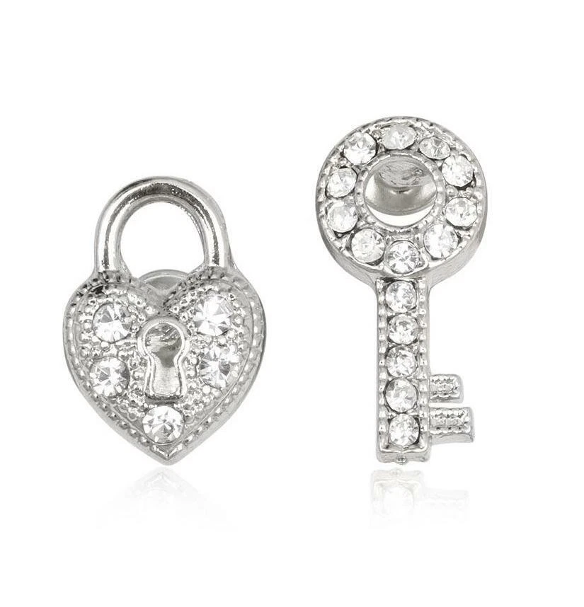 Orecchini lucchetto e chiave con strass - cristalli tonalità diamante - argento - Immagine 1 di 1