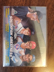 2001 TOPPS CHROME COMBOS #TC17 SOUTHPAW GREATNESS JOHNSON/KOUFAX/SPAHN/CARLTON