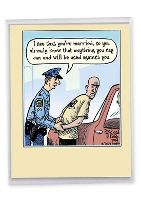 1 tarjeta de felicitación de aniversario grande divertida - arresto casado J9774 Foto 1 de 4