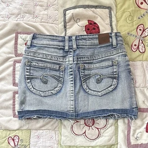 Y2K Justice Light Wash Denim Jean Embroidered Mini Skirt Skort - Girls Size 10 - Picture 1 of 6